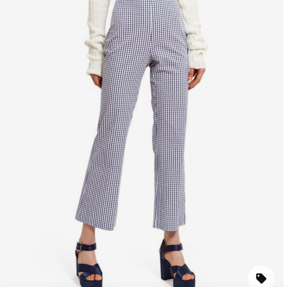 Callipygian blue and white gingham bootcut pants